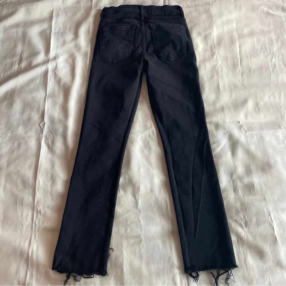 MOTHER- The Rascal Ankle Fray in Black Pitch Straight Leg Jeans Mid Rise Size 24
